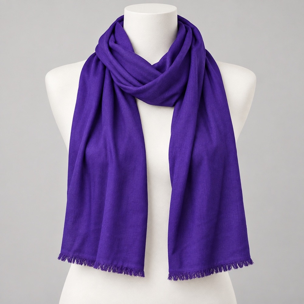 Shawlsmith London Purple Viscose Fringed Scarf Shawl Wrap Classic Minimalist